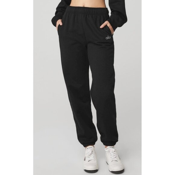 Alo Accolade Sweatpants Black High-Rise Waist Waisted Lounge Sweats Joggers Pant - Picture 1 of 13